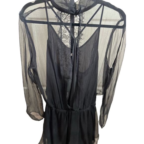 Krisa/ Revolve Sz‎ Medium Lace Chiffon High Neck Cascade Midi Slip Dress NWT - Picture 9 of 12